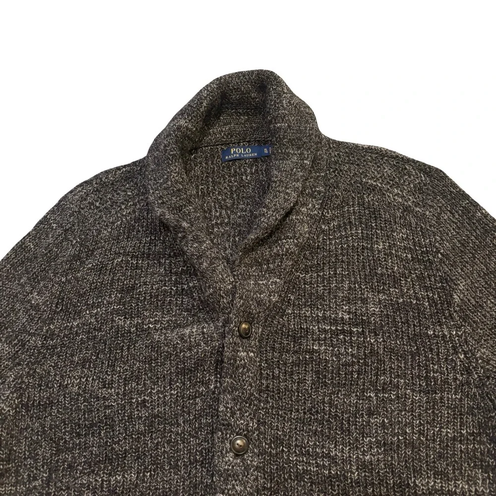 Polo Ralph Lauren Mens XL Charcoal Gray Marled Cotton Shawl Collar Cardigan